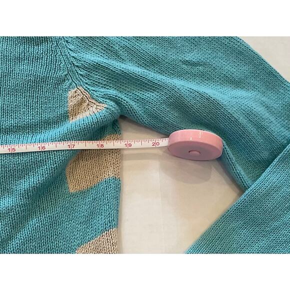 Christopher & Banks Blue, Beige Ramie/Cotton Crewneck Sweater Heart Stripes S - Picture 10 of 11